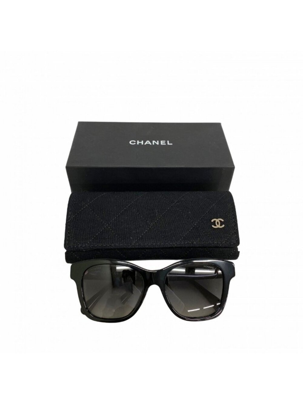 Chanel Sunglasses Acetate Black Champagne Gold Eyewear - Picture 7 of 8